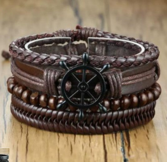 Men's Braided Leather Bracelet Set